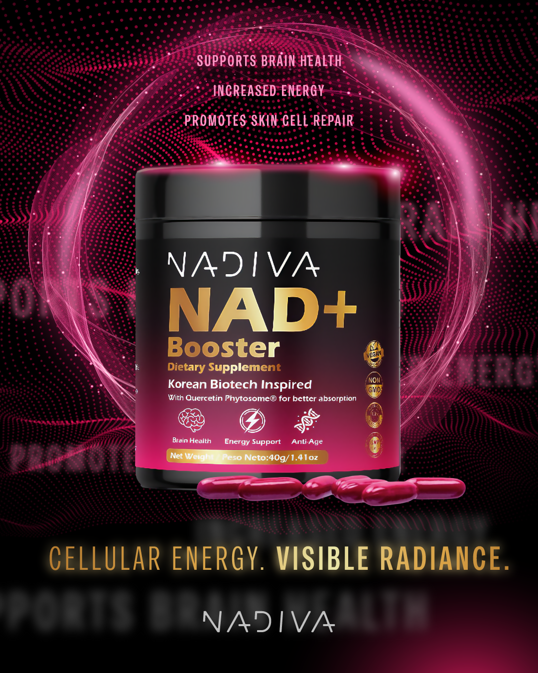 NAD+Booster - Ribósido de niacinamida liposomal + resveratrol | 900 mg 